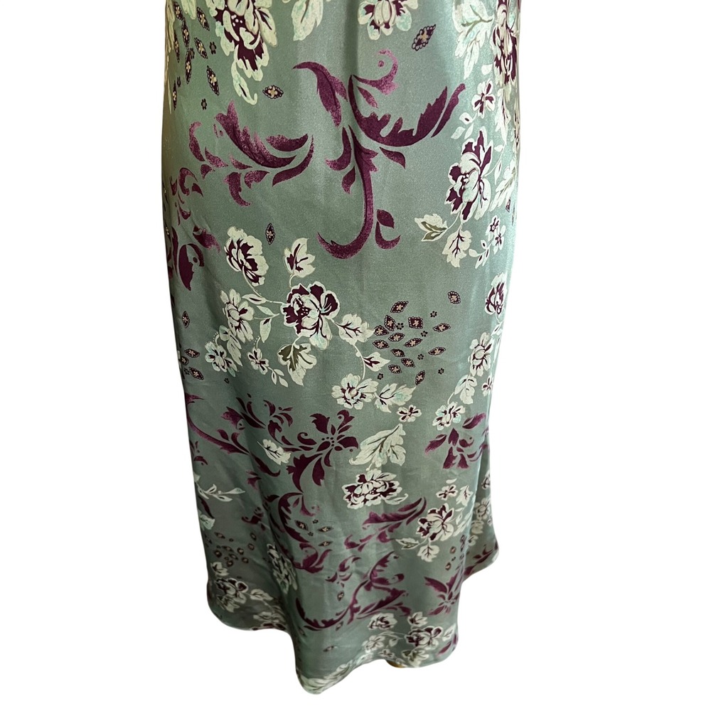 Vintage Halston 90s Fairycore Grunge Floral Satin Slip Green Purple Dress Small - Picture 4 of 8